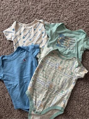 Champion Baby 4-Piece Tee & Onesie Set in Blue, Mint, Cream